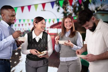 Group Of Friends Having Fun Eating Street Food
