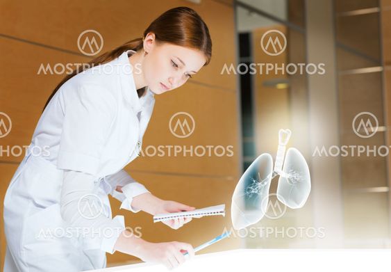 young woman doing research