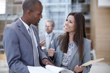 Documents, meeting and preparation with happy business...