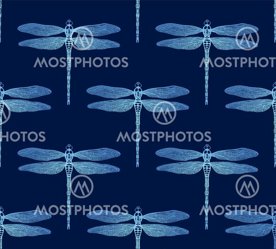 Vector seamless pattern from gradient luminous dragonfly...