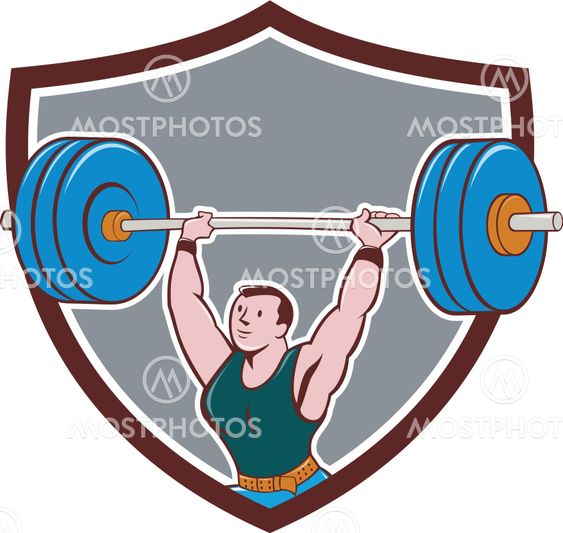 Weightlifter Lifting Barbell Shield Cartoon