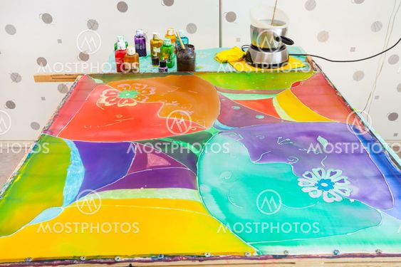 silk canvas with third layer of paints and wax