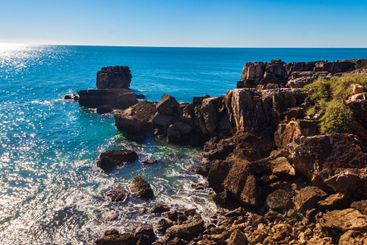 View of the Atlantic ocean coast in Cascais, Lisbon...