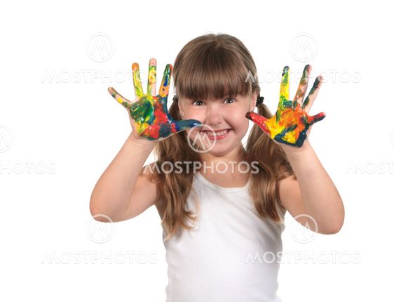 Painted Hands Ready to Make Hand Prints