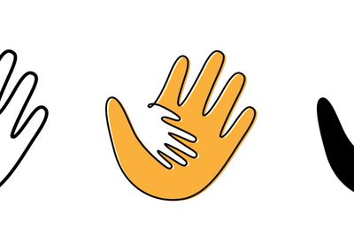 Child hand in parent hand line illustration