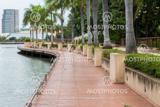 walkway beside the lake in Bangkok public park