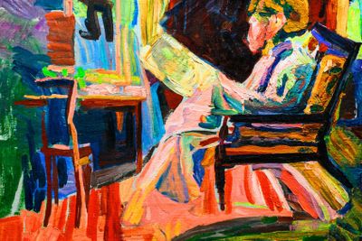 Reading, full figure, profile by Niels Larsen Stevns