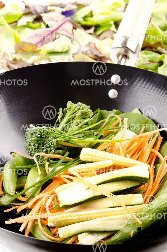 Oriental stir fry in a wok