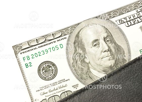 Wallet with money dollar on a white background