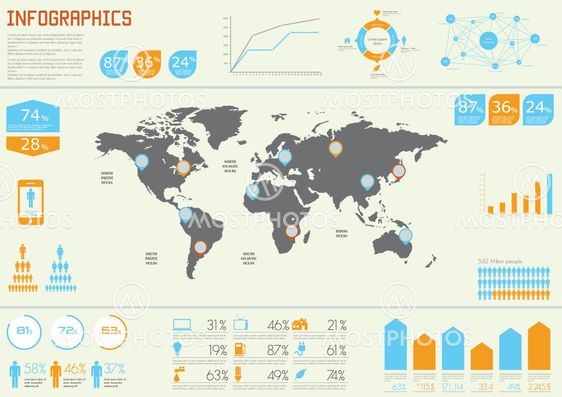 Vector Set elements of infographics. World Map and...