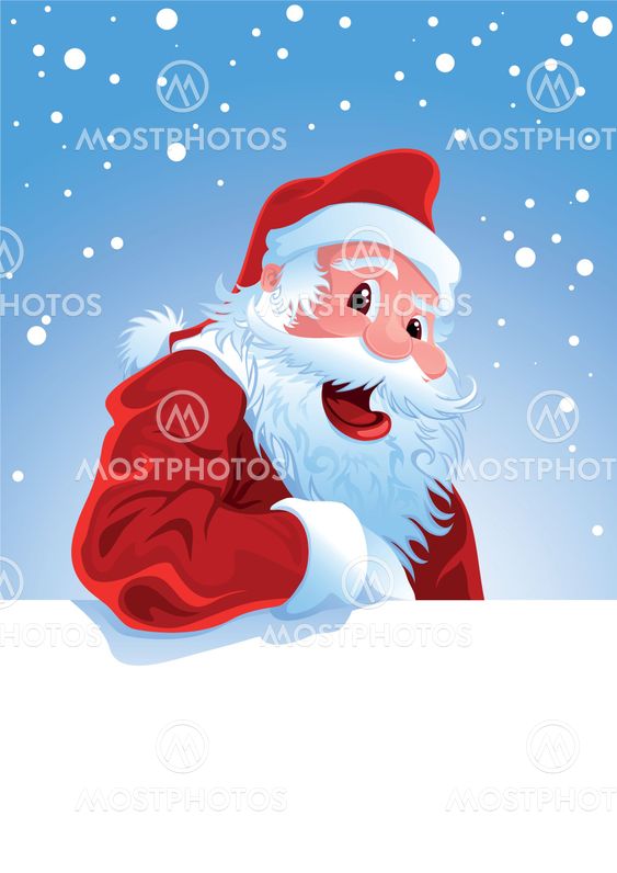 Happy Santa Claus over white blank