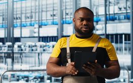 Engineer overseeing solar panels smart factory equipment