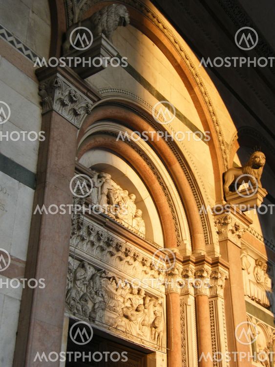 Facade of church in Lucca, Italy
