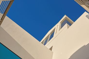 Building, architecture and blue sky with modern design...