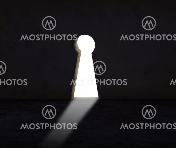 key hole wall with light use for abstract of solution crisis and alternative decision
