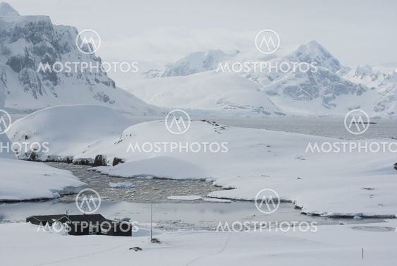Antarctic station in the winter.