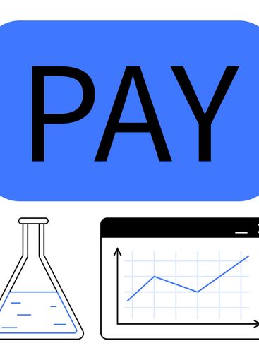 Financial growth concept with lab flask and chart window...