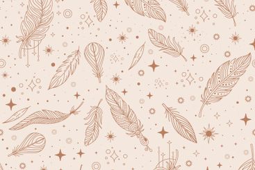 Magic linear feathers and stars seamless background vector