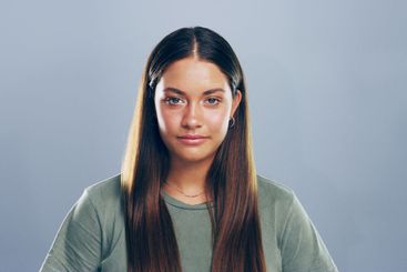 Creative, professional and portrait of woman in studio...