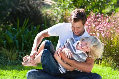 Father and son having a picinic