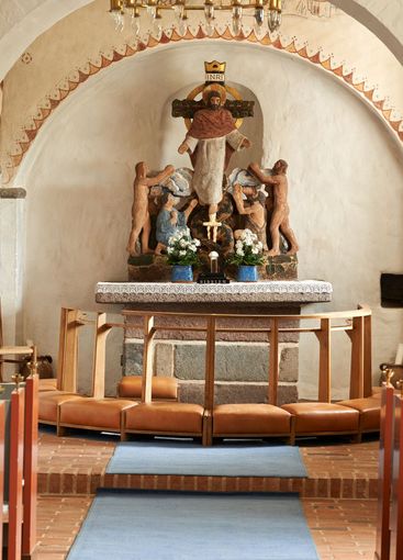 Christian, shrine and sculpture in church for religion,...