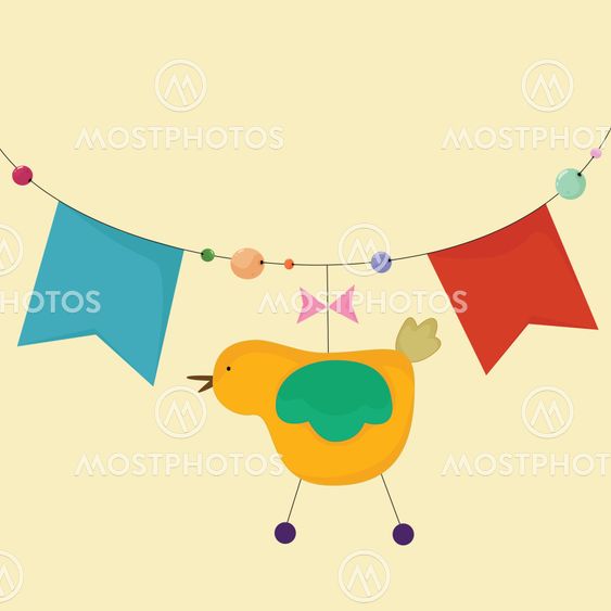 garland with flags and a bird