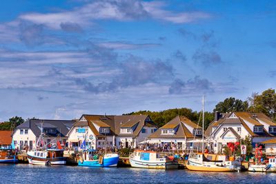 Harbor in Vitte with fishing boats on a sunny beautiful...