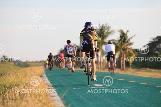 THAILAND,BANGKOK-MAY24 :unidentifies people riding road bicycle in suvarnabhumi airport bicycle track about 24 km. around airport areaon may 24,2014 in Bangkok Thailand ,biking is the most popular in new generation people activities in thailand