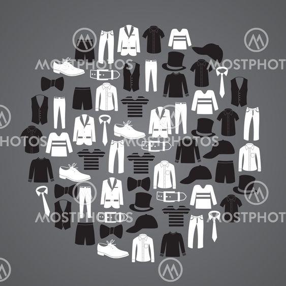 white and black mens clothing icons in circle eps10
