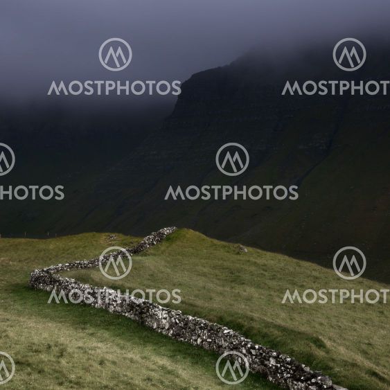 Fields and dry stone wall, Faroe Islands