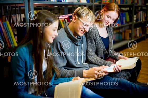 College students in library