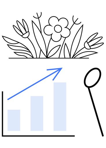 Growth concept combining blooming flowers and upward...