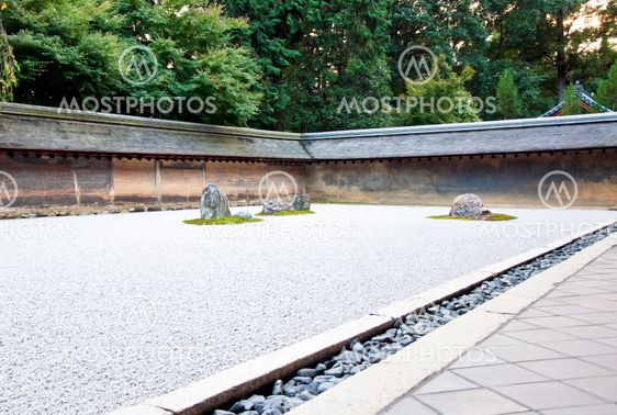 Rock garden at the Ryoan-ji temple in Kyoto, Japan.