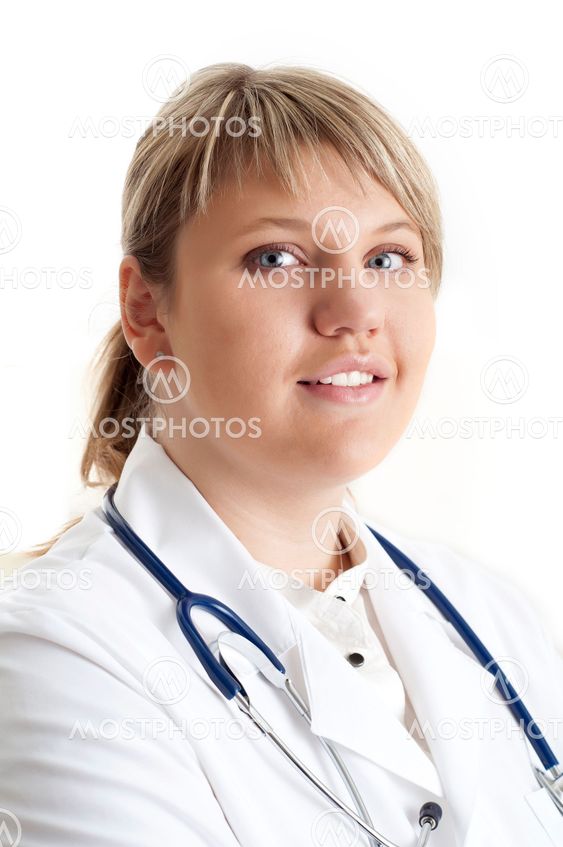 Smiling medical doctor woman with stethoscope.