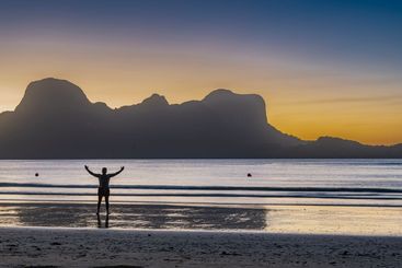 Dusk after sunset on a tropical beach. 