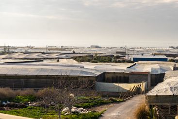 Plastic greenhouses on coast, Spain