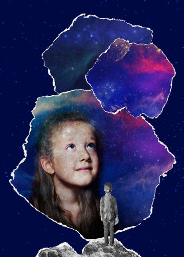 Childhood and dream concept. Conceptual image with girl...