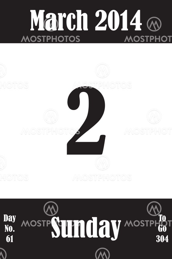 02 March 2014 Calendar Page with number of the day and...