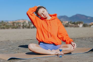 Concentrated young woman with closed eyes 25-30 years...