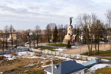 statue of Lenin in Kostroma city on winter evening