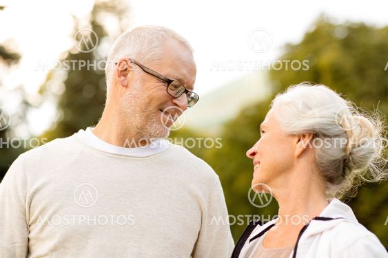 senior couple in city park