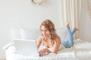 Woman working from home on her laptop