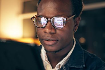 Bad news, face and phone with business black man closeup...