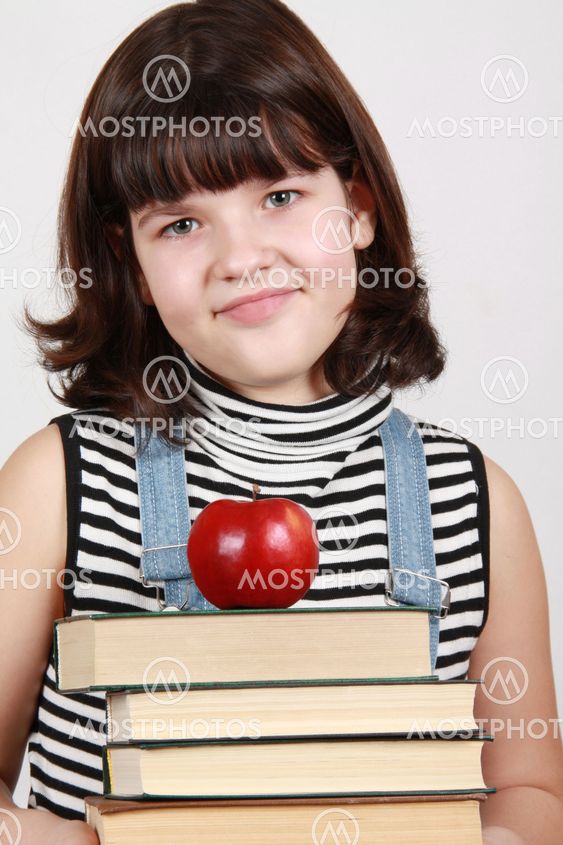 Girl with stack of books