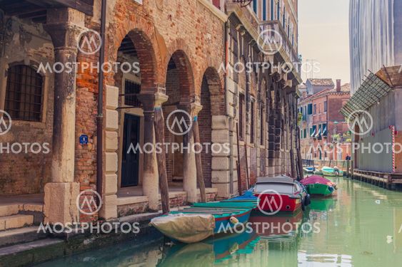 Venice canal with gondolas