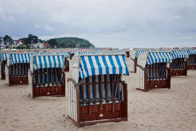 Hooded beach chairs (strandkorb) at the Baltic seacoast