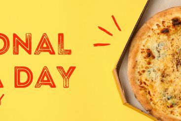 Pizza day, pizza with cuts on a yellow background