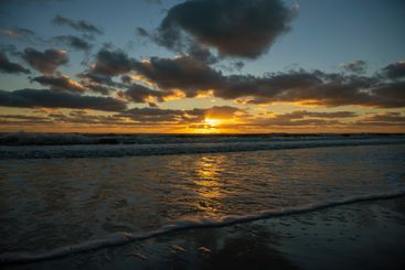 Ocean sunset landscape with soft evening sea water waves...