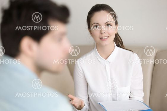 Psychological therapy, female psychotherapist cheering up depres