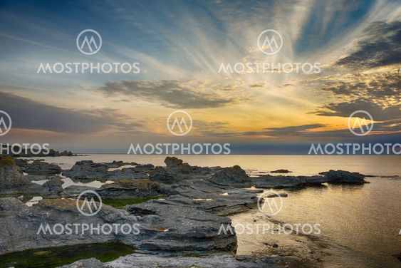 Rocky coast in the evening